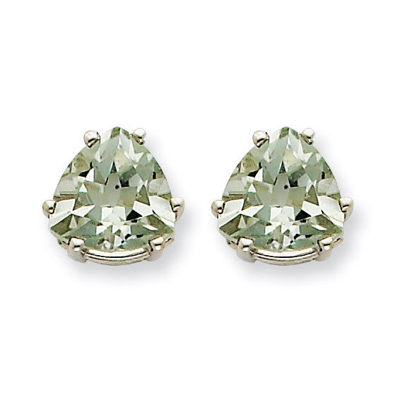 8mm Trillion Green Quartz Earrings 14k White Gold XE96WCG