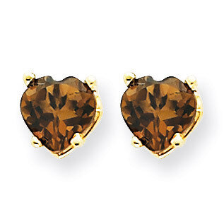 5mm Heart Smokey Quartz Earrings 14k Gold XE97SQ, MPN: XE97SQ, 883957110592