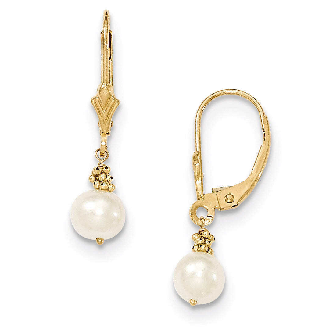 Yellow (5-6mm) Semi-round Cultured Pearl Leverback Earrings 14k Gold XF208, MPN: XF208, 191101536823