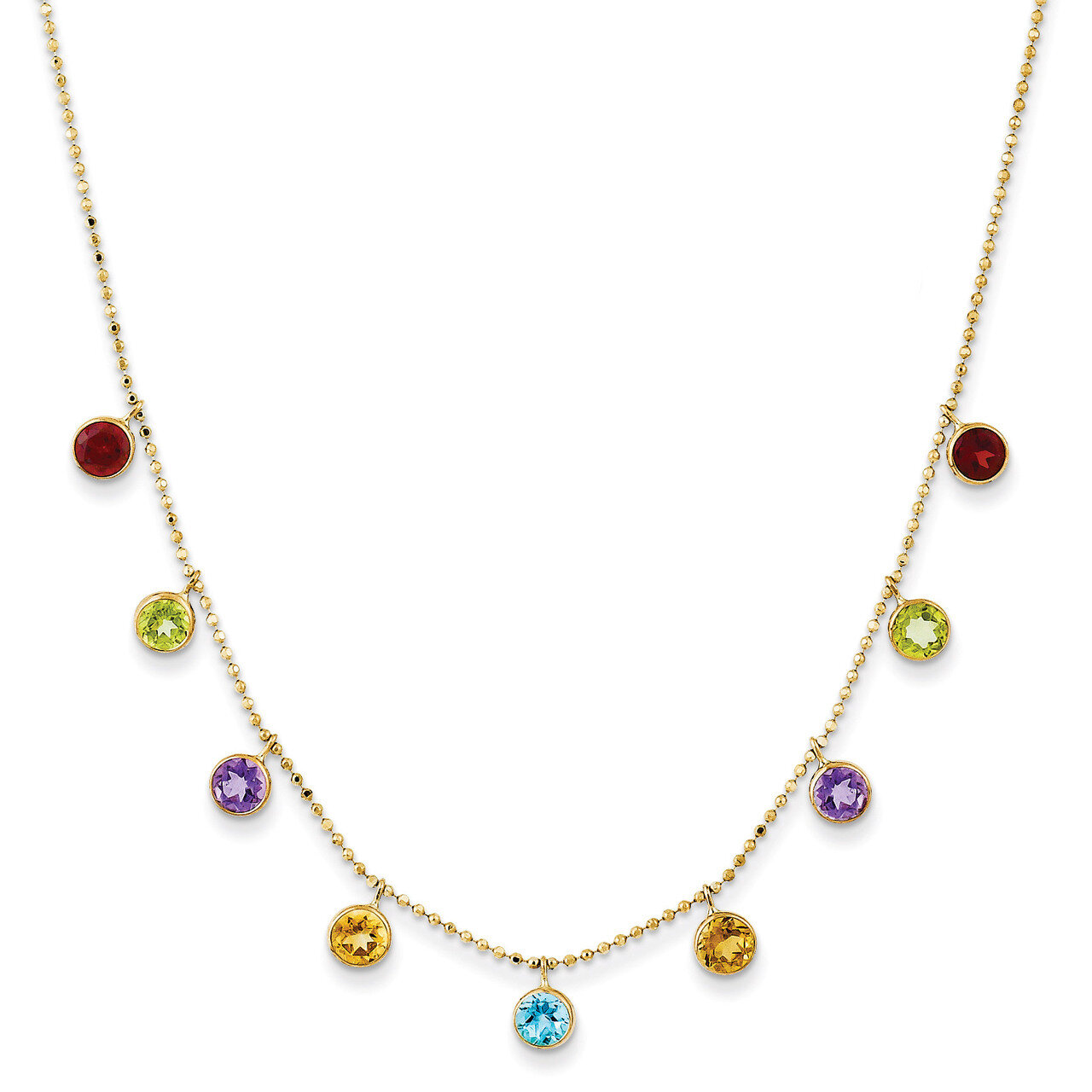 Multi-color Gemstone Necklace with 2 Inch Extension 16 Inch 14k Gold XF2648-18