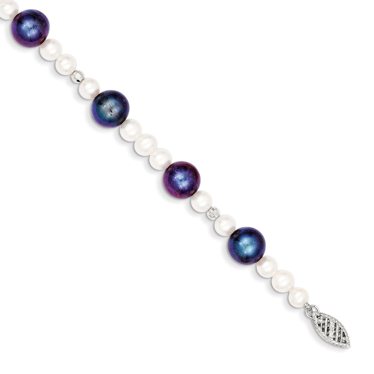 Cultured Peacock Pearl with Mirror Bead Bracelet 7.5 Inch 14k White Gold XF439-7.5