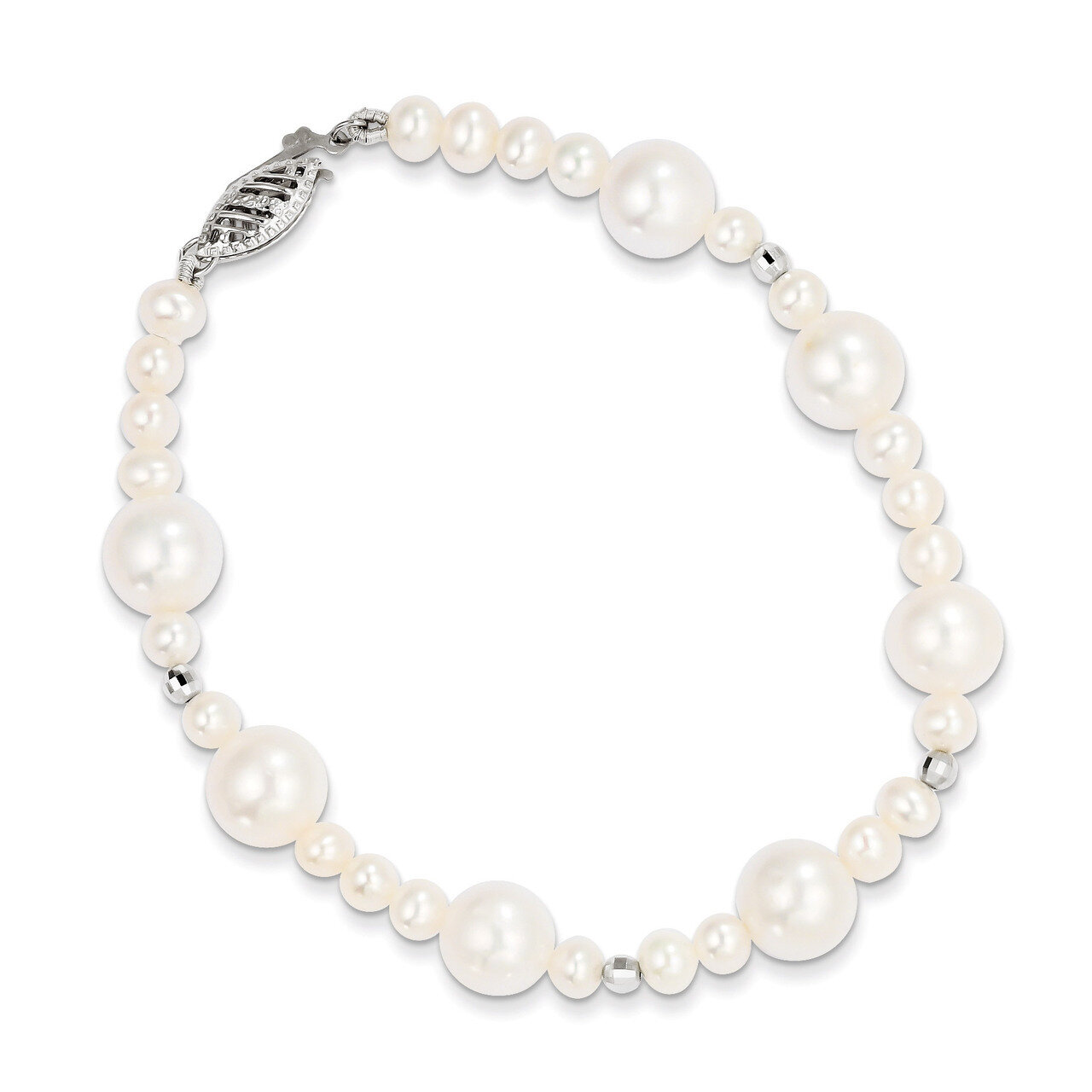 8.5-9mm Cultured Pearl with Mirror Bead Bracelet 7.5 Inch 14k White Gold XF440-7.5