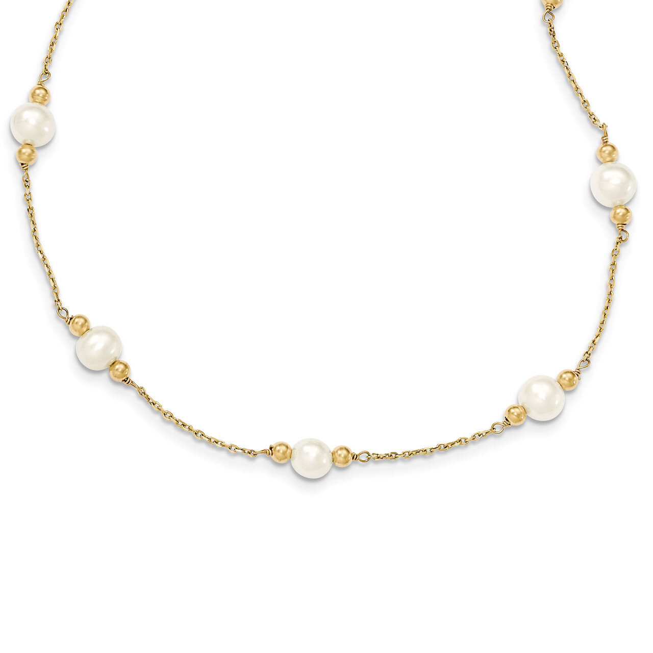 Fresh Water Cultured Pearl Bead Necklace 18 Inch 14k Gold XF445-18