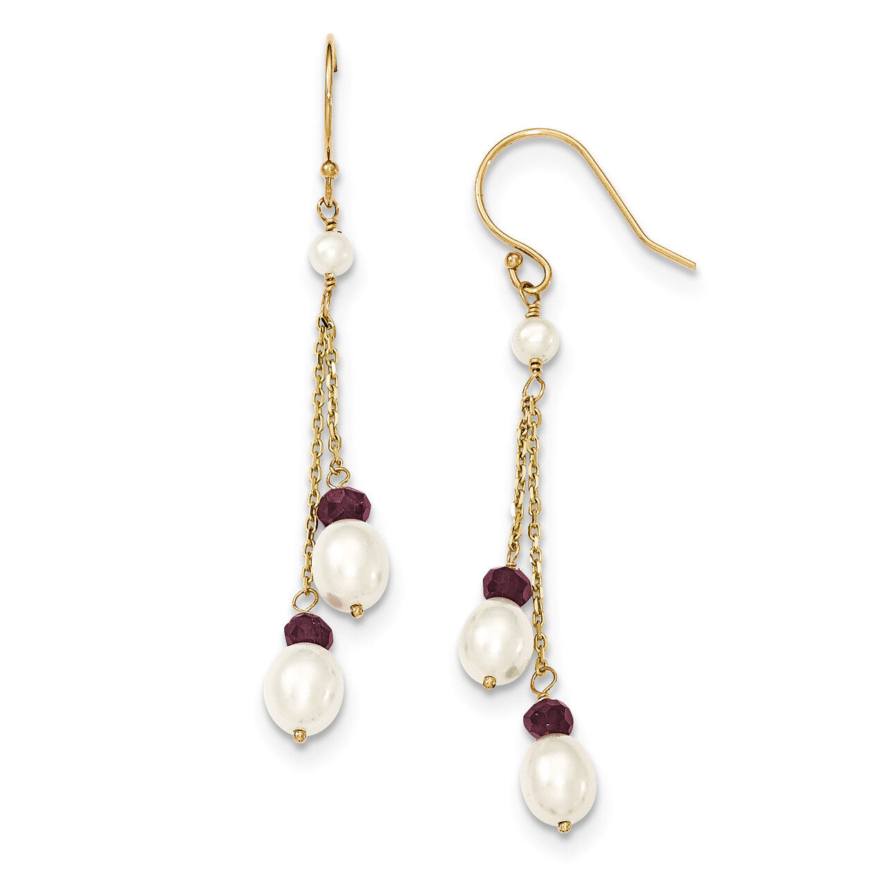Fresh Water Cultured Pearl and Garnet Double Chain Drop Earrings 14k Gold XF448E, MPN: XF448E, 8839…
