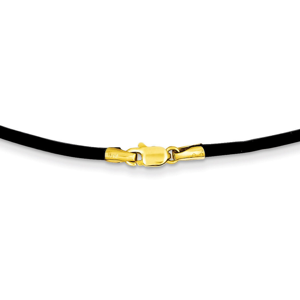 2mm Black Leather Cord Necklace 16 Inch 14k Gold XG260-16