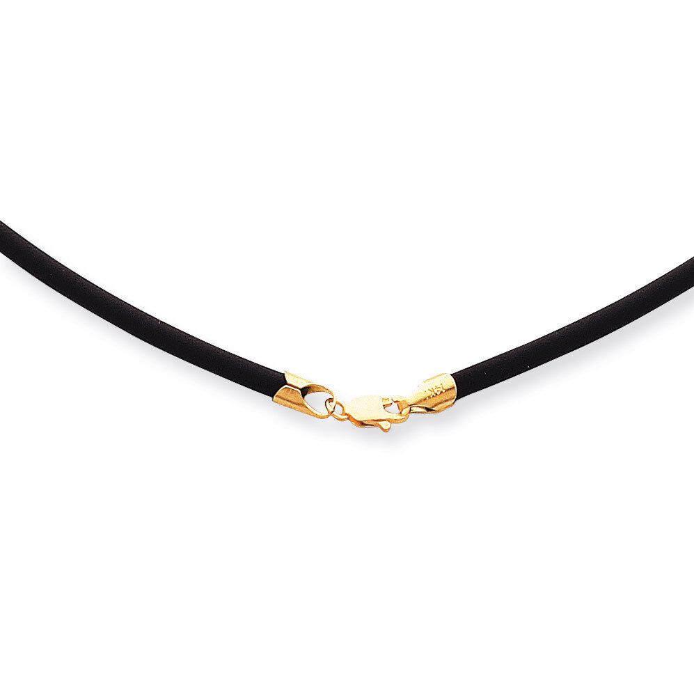 2mm with Yellow Clasp Black Rubber Cord Necklace 16 Inch 14k Gold XG265-16