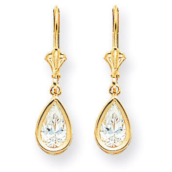 8x5mm Pear Cubic Zirconia Leverback Earrings 14k Gold XLB103CZ Diamond, MPN: XLB103CZ, 883957118512