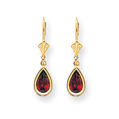8x5mm Pear Garnet Leverback Earrings 14k Gold XLB103GA, MPN: XLB103GA, 883957118529