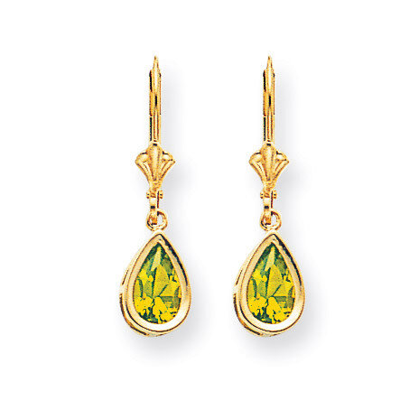 8x5mm Pear Peridot Leverback Earrings 14k Gold XLB103PE, MPN: XLB103PE, 883957118567