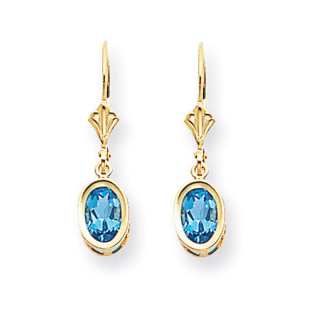 7x5mm Oval Blue Topaz Leverback Earrings 14k Gold XLB106BT, MPN: XLB106BT, 883957118864