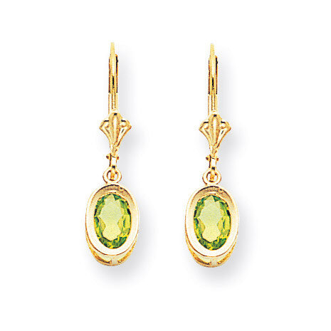 7x5mm Oval Peridot Leverback Earrings 14k Gold XLB106PE, MPN: XLB106PE, 883957118963