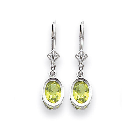 7x5mm Oval Peridot Leverback Earrings 14k White Gold XLB106WPE, MPN: XLB106WPE, 883957225852