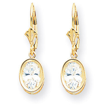 8x6mm Oval Cubic Zirconia Leverback Earrings 14k Gold XLB107CZ Diamond, MPN: XLB107CZ, 883957119137