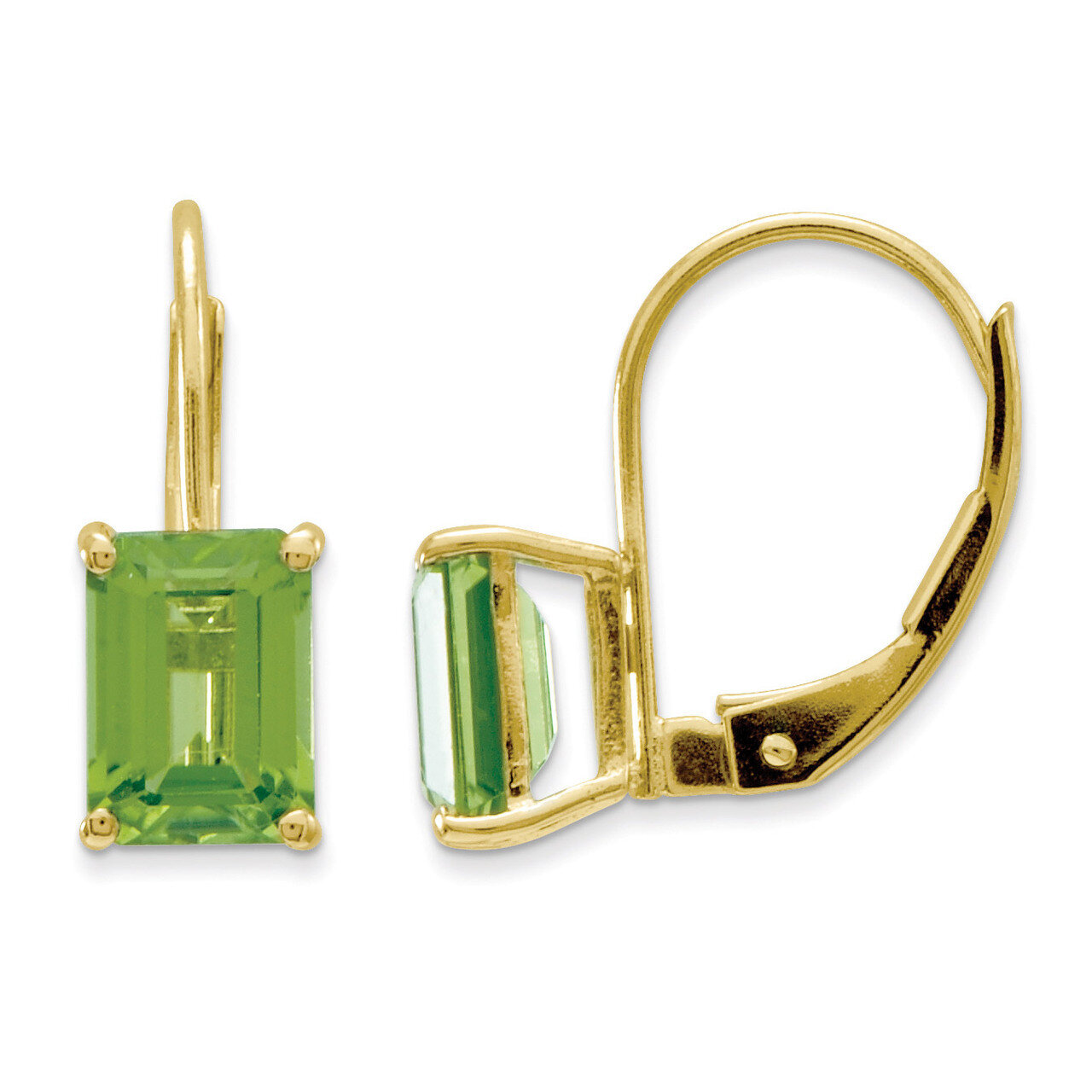7x5mm Emerald Cut Peridot Leverback Earrings 14k Gold XLB124PE
