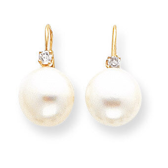 White Button Cultured Pearl &amp; Diamond Leverback Earrings 14k Gold XLB157BL, MPN: XLB157BL, 81547901…