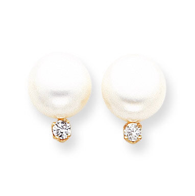 White Button Cultured Pearl & Diamond Earrings 14k Gold XLB158BL