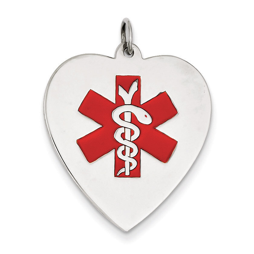 Heart-Shaped Polished Enameled Engravable Medical Jewelry P 14k White Gold XM466