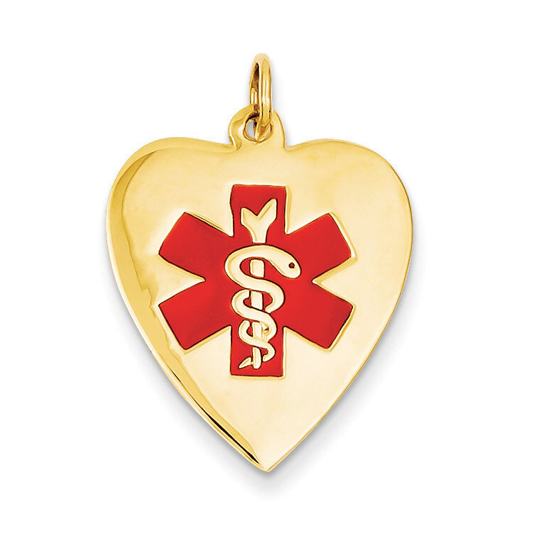 Heart-Shaped Polished Enameled Engravable Medical Jewelry Pendant 14k Gold XM467