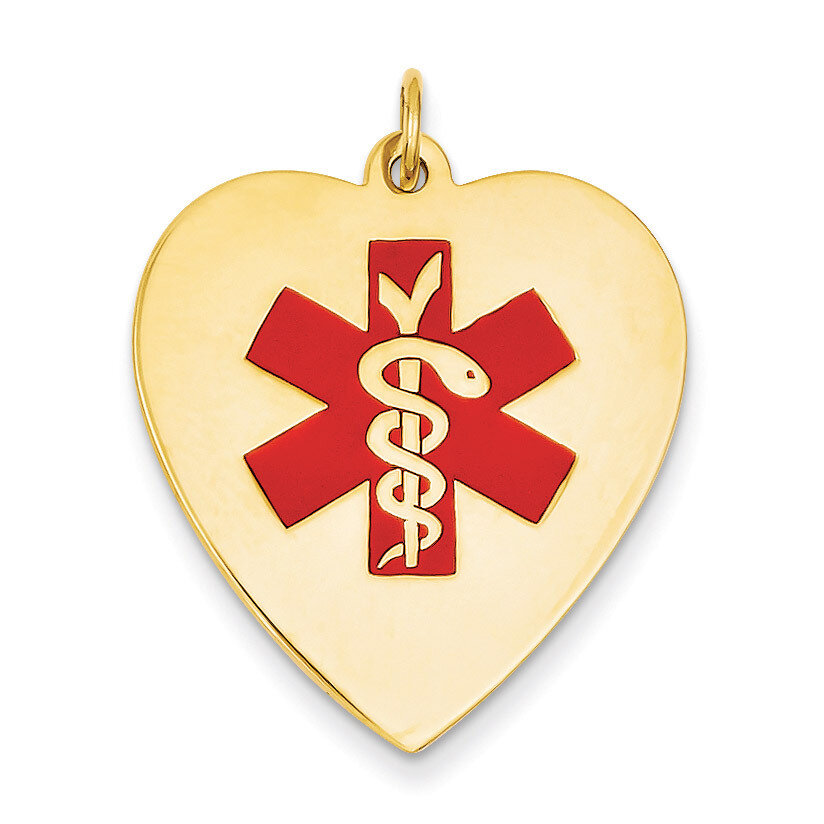Heart-Shaped Polished Enameled Engravable Medical Jewelry Pendant 14k Gold XM468