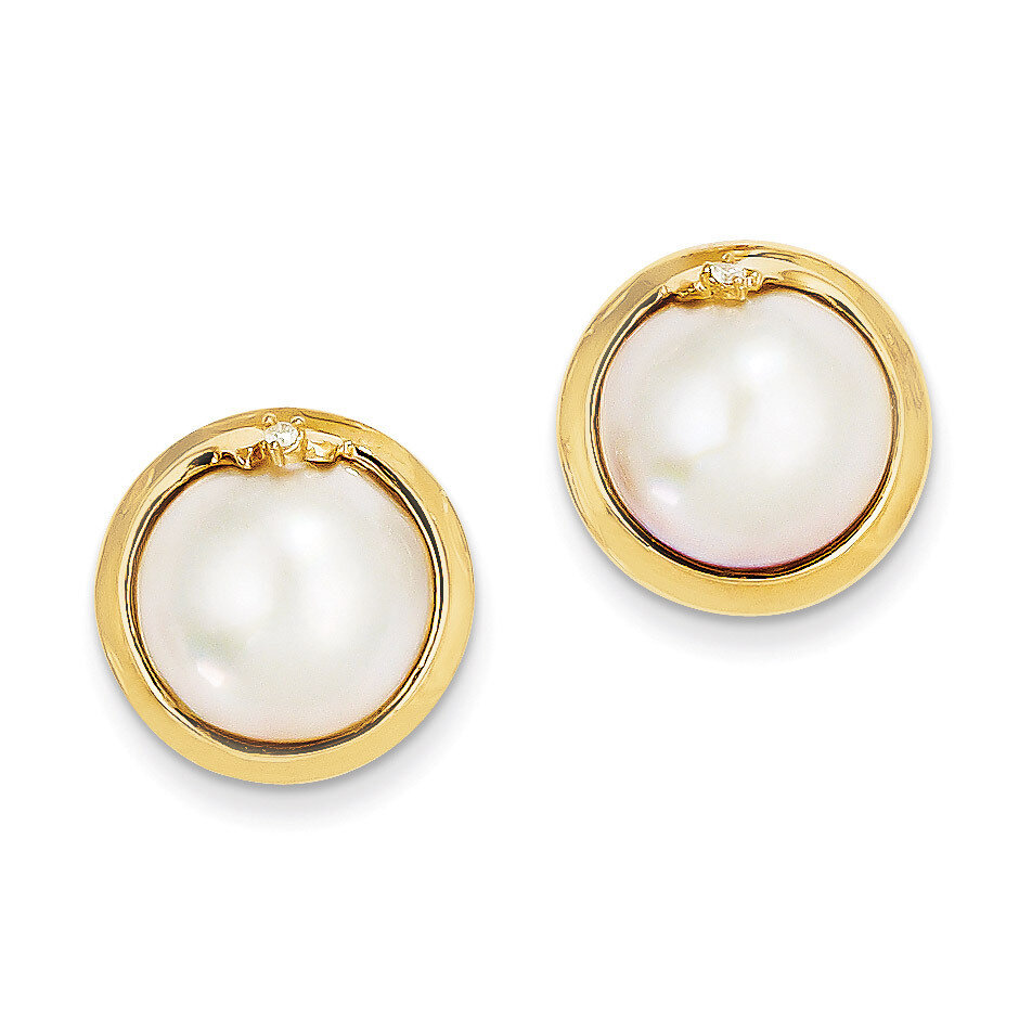 10-12mm Cultured Mabe Pearl & Diamond Earrings 14k Gold XMP90
