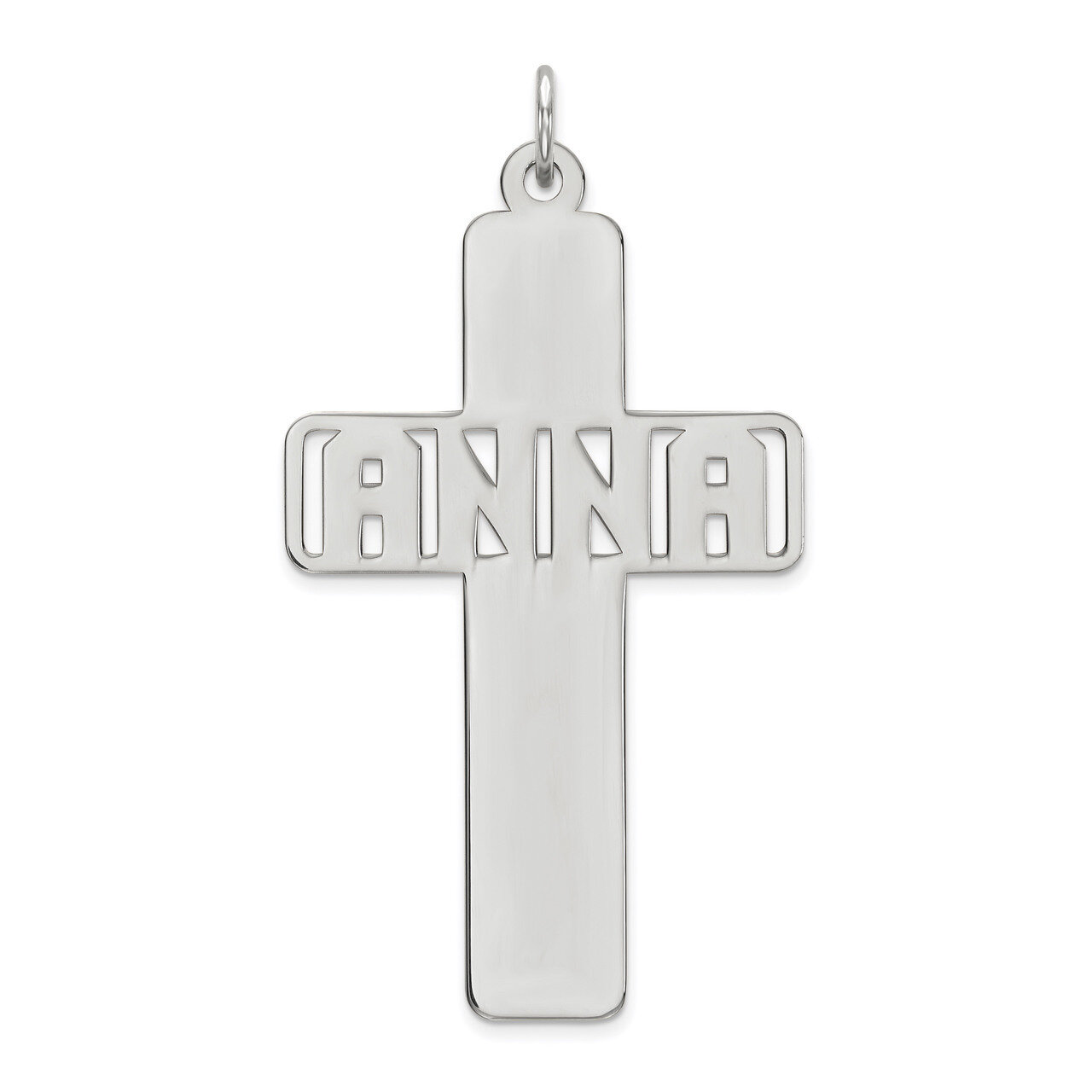 Polished Cross Cut Out Anna Nameplate 14k White Gold XNA335W