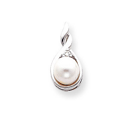 Holds 7mm Cultured Pearl & 2mm Diamond Pendant Mounting 14k White Gold XP246W