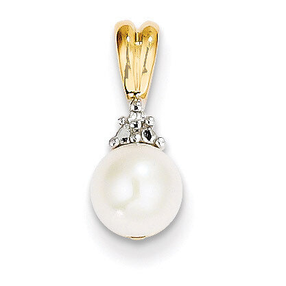 Diamond and 6-7mm Round Cultured Pearl Pendant 14k Gold XP4154
