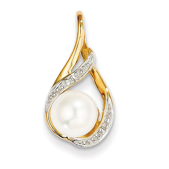 Diamond and 7-8mm Round Cultured Pearl Pendant 14k Gold XP4156