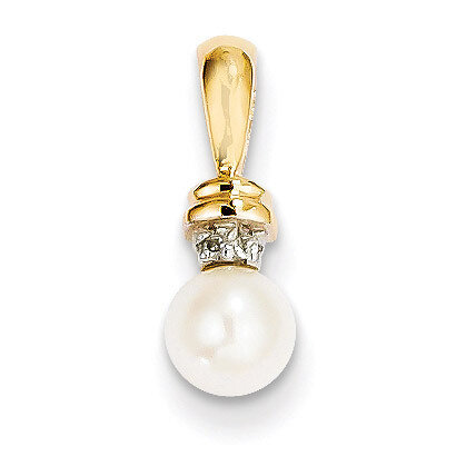 Diamond and 5-6mm Round Cultured Pearl Pendant 14k Gold XP4160