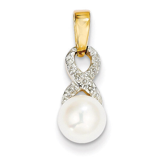 Diamond and 7-8mm Cultured Pearl Pendant 14k Gold XP4161