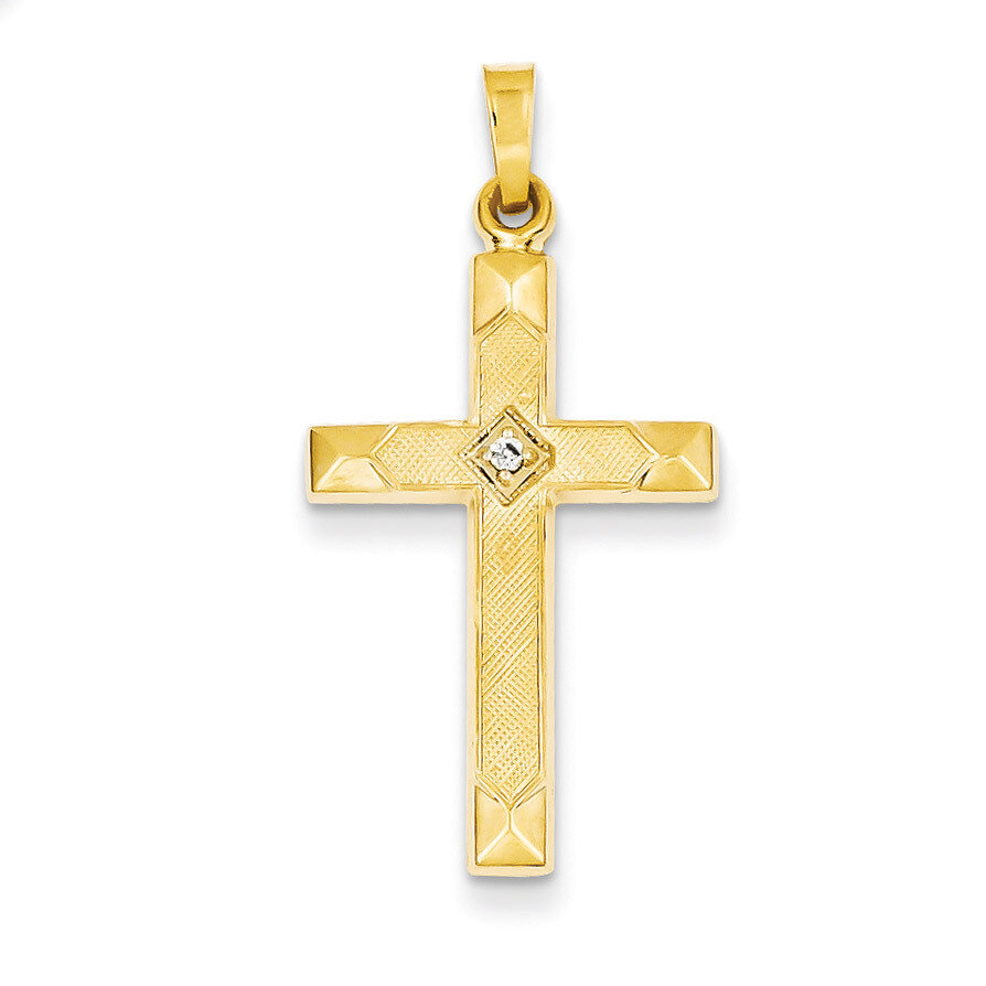 Textured and Polished Diamond Cross Pendant 14k Gold XP90AA