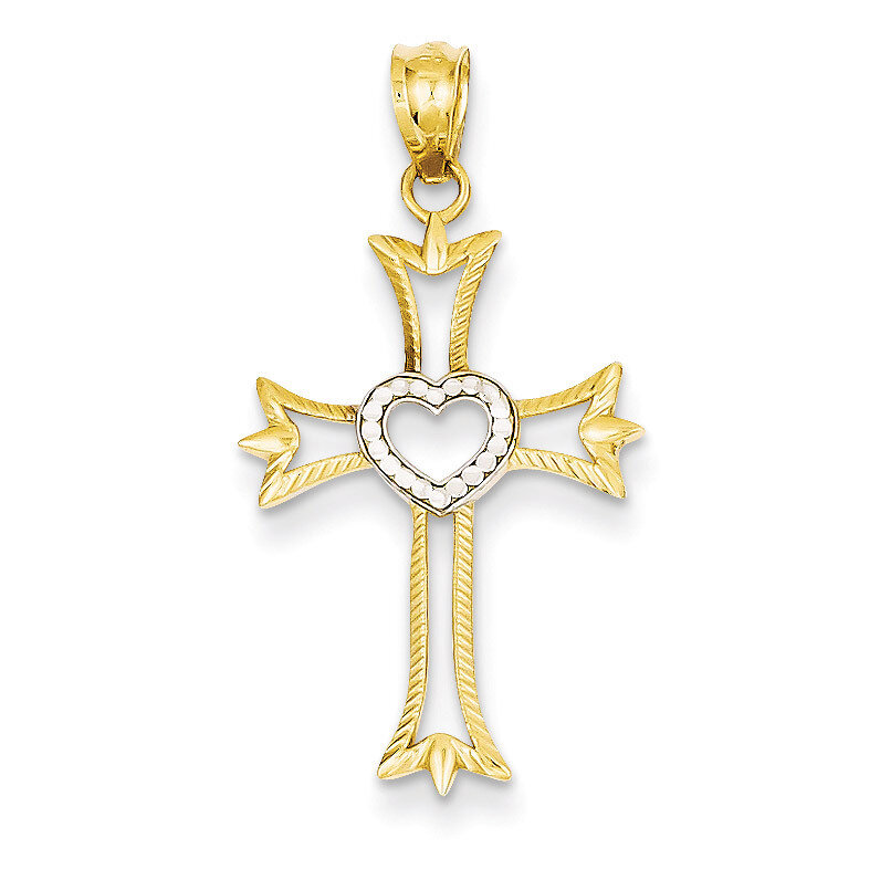 Diamond Cut Cross with Heart Pendant 14k Gold XR1222