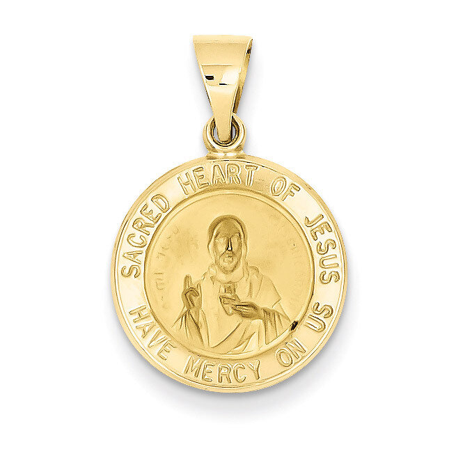 Sacred Heart of Jesus Medal Pendant 14k Gold Polished and Satin XR1237