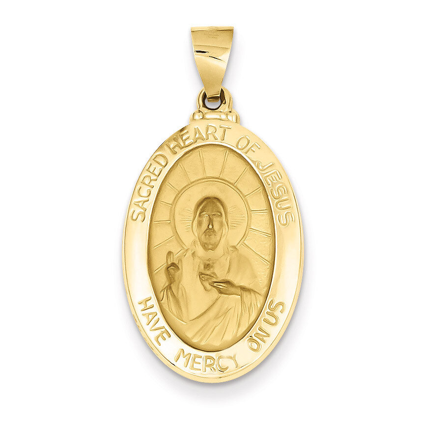 Sacred Heart of Jesus Medal Pendant 14k Gold Polished and Satin XR1239