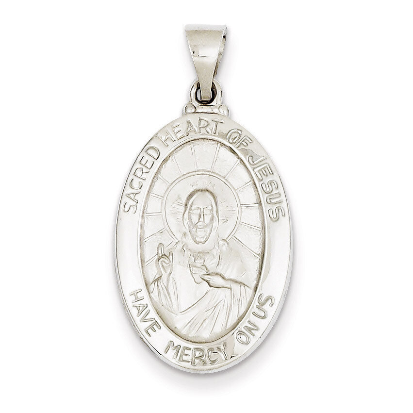 Polished and Satin Sacred Heart of Jesus Medal Pendant 14k White Gold XR1240