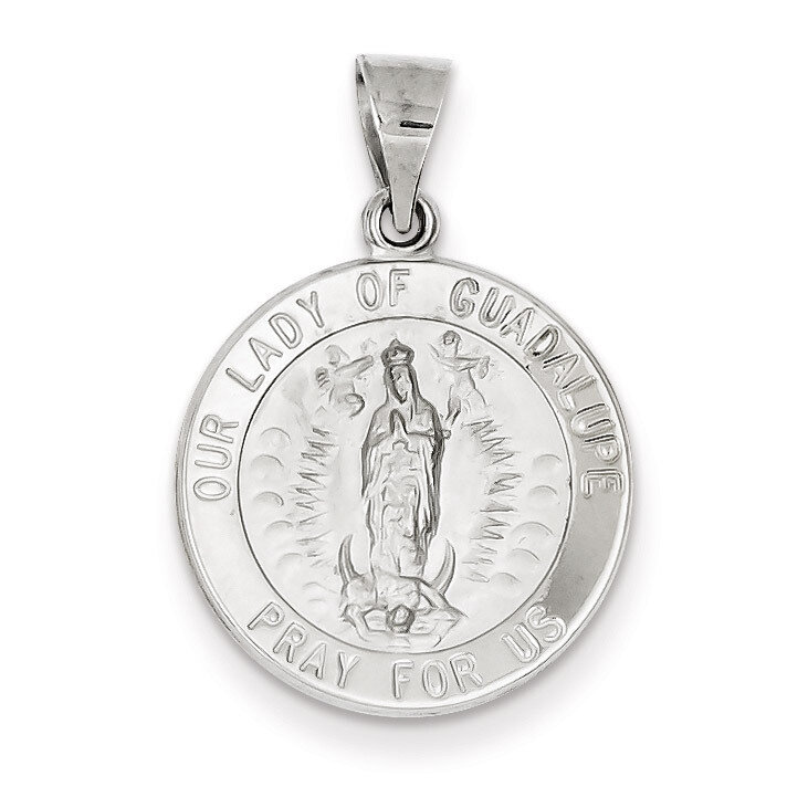 Polished and Satin Our Lady of Guadalupe Medal Pendant 14k White Gold XR1246