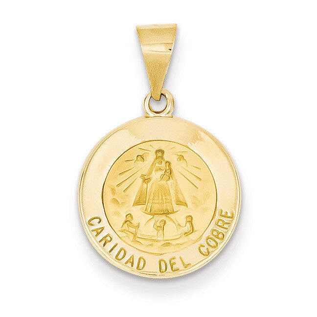 Caridad Del Cobre Medal Pendant 14k Gold Polished and Satin XR1259