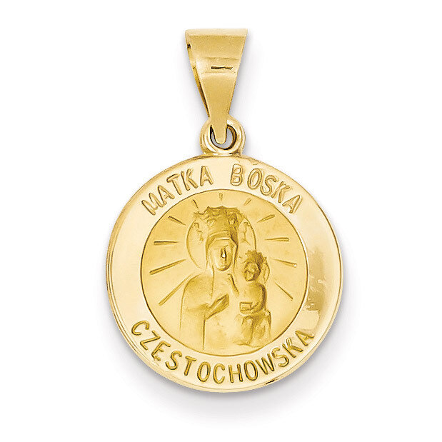 Matka Boska Synthetic Diamondestochowska Reversible Medal Pendant 14k Gold XR1263