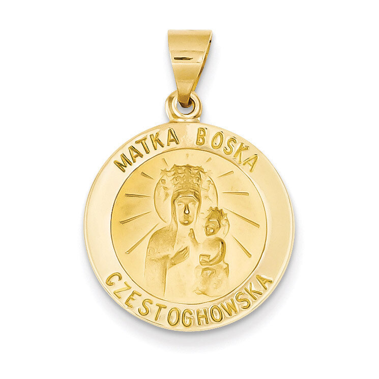 Matka Boska Synthetic Diamondestochowska Reversible Medal Pendant 14k Gold Polished and Satin XR1264