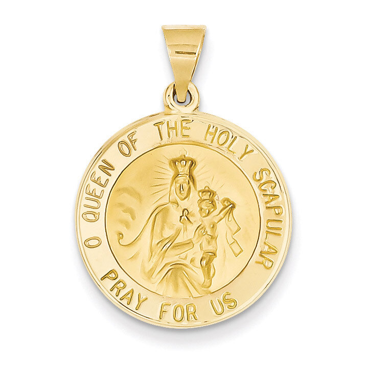 Queen of the Holy Scapular Reversible Medal Pendant 14k Gold Polished and Satin XR1266