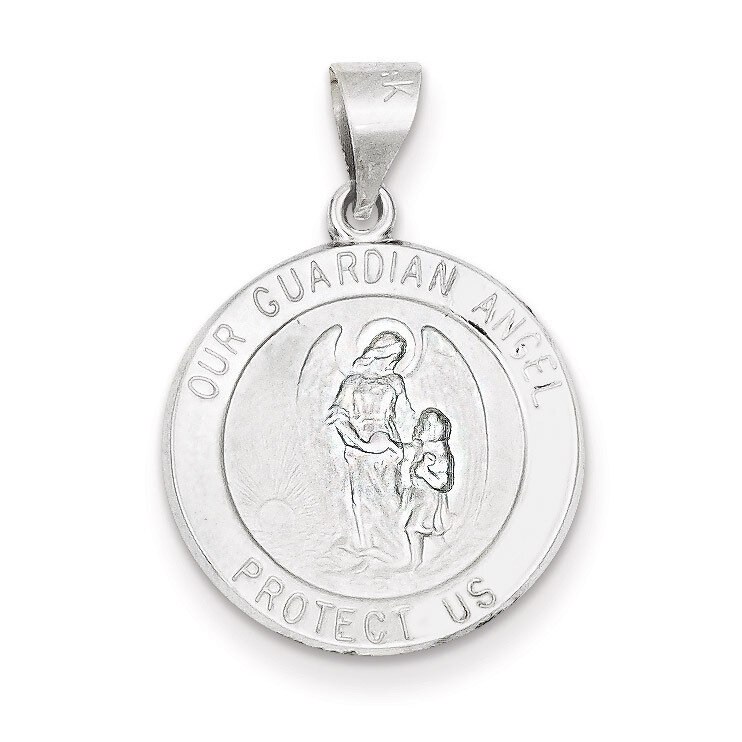 Polished and Satin Our Guardian Angel Medal Pendant 14k White Gold XR1280