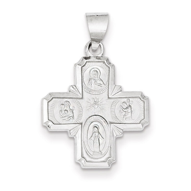 Polished and Satin Four Way Medal Pendant 14k White Gold XR1282