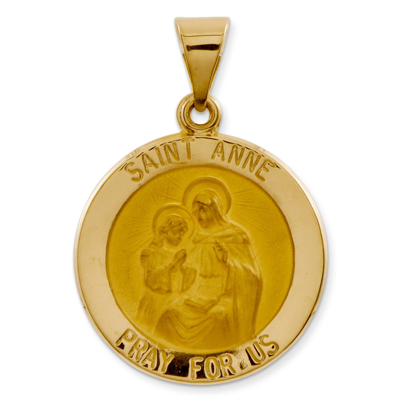 Saint Anne Medal Pendant 14k Gold Polished and Satin XR1286