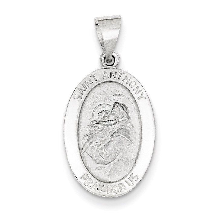 Polished and Satin Saint Anthony Medal Pendant 14k White Gold XR1290