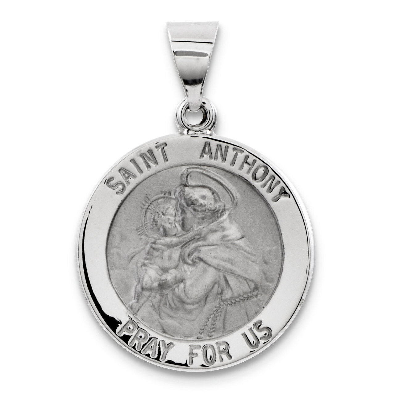 Polished and Satin Saint Anthony Medal Pendant 14k White Gold XR1294