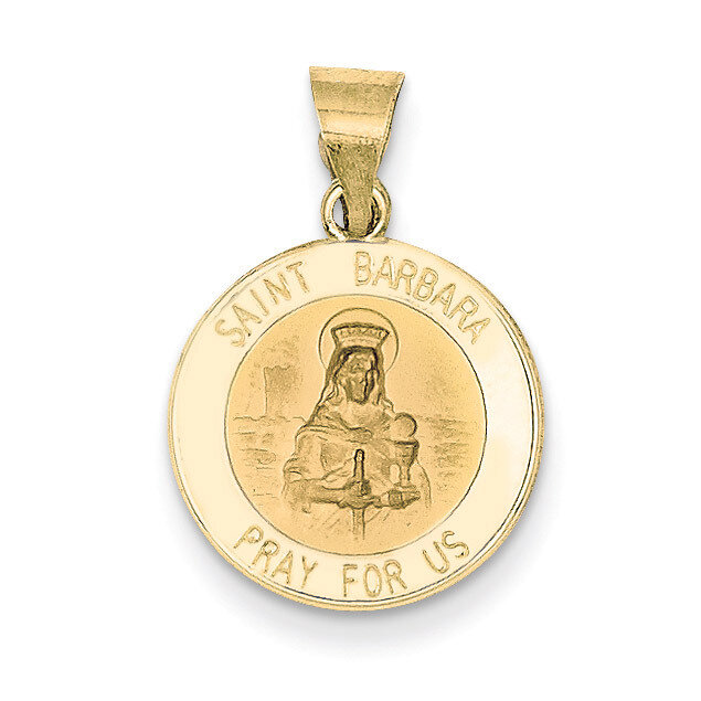 Saint Barbara Medal Pendant 14k Gold Polished and Satin XR1295