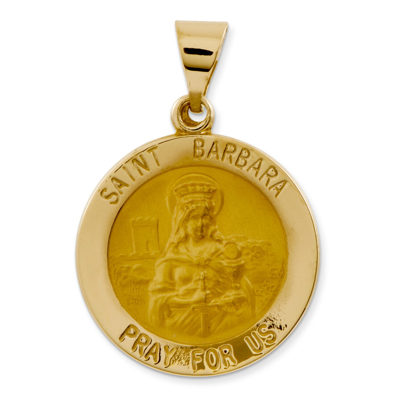 Saint Barbara Medal Pendant 14k Gold Polished and Satin XR1296