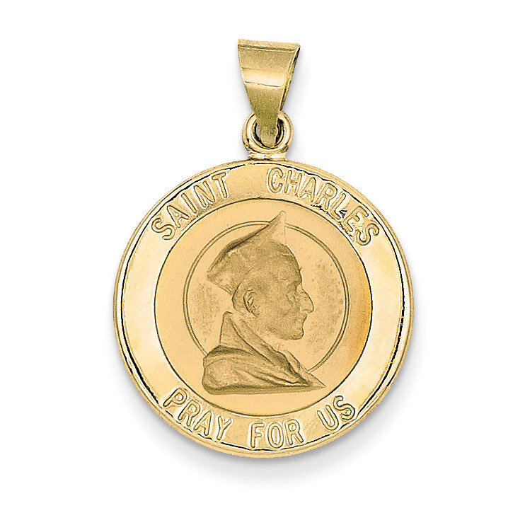 Saint Charles Medal Pendant 14k Gold Polished and Satin XR1297