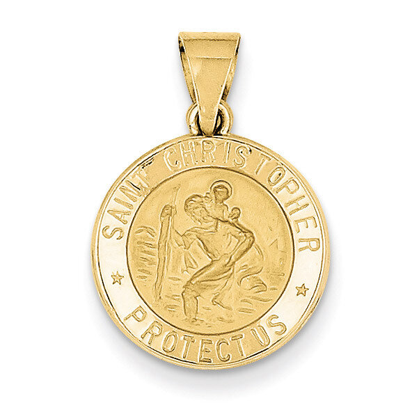 Saint Christopher Medal Pendant 14k Gold Polished and Satin XR1298
