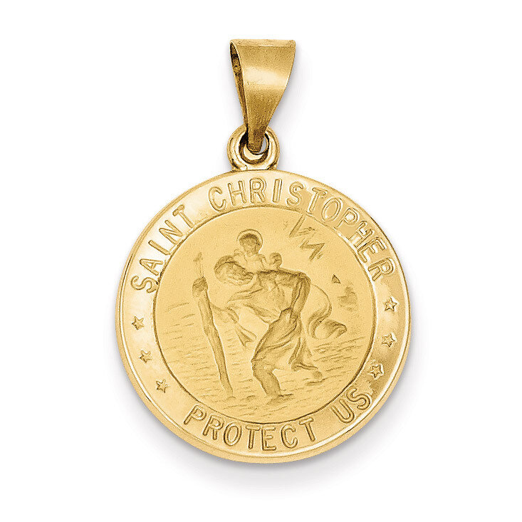 Saint Christopher Medal Pendant 14k Gold Polished and Satin XR1299